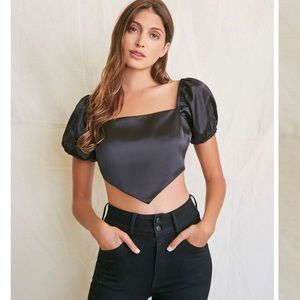 BNWT Green Satin Puff Sleeve Forever 21 Top